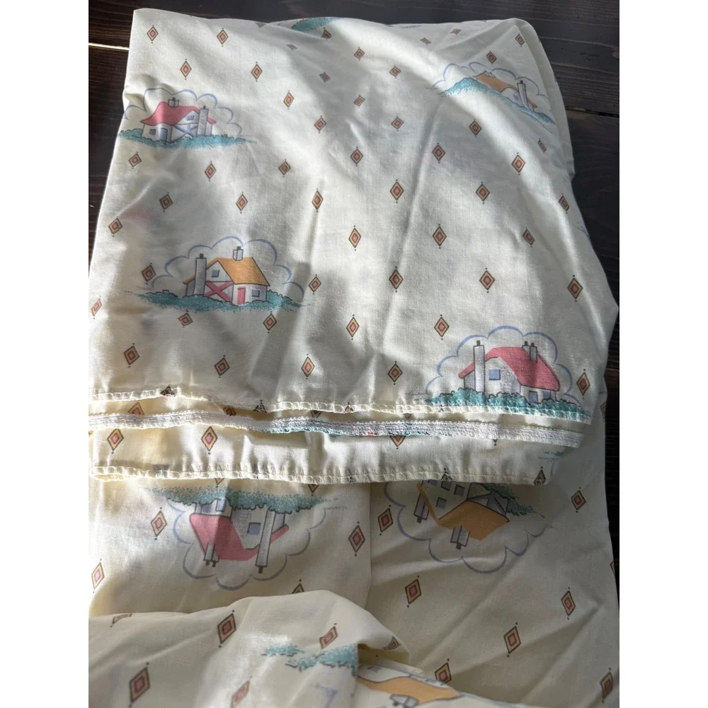 Vintage Fieldcrest Mills Full Flat Sheet Cottage Diamond Percale Made in USA